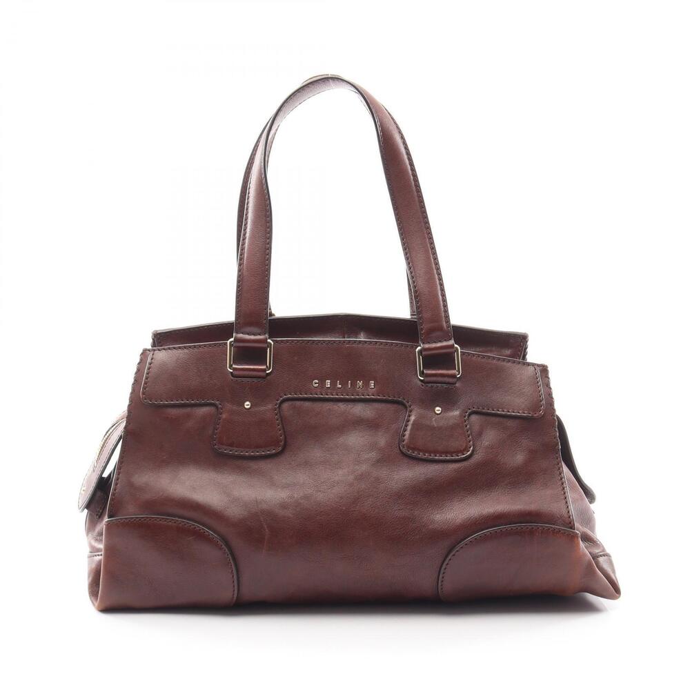 Celine Leather Handbag Dual Top Handles Logo Brown